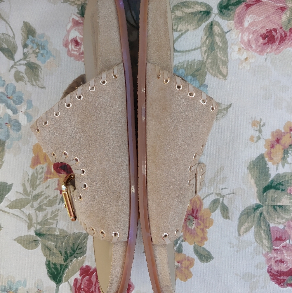 Zara Tan Suede Double Strap Slide Sandals with Gromets Women's size US 11 Euro 4 - Picture 16 of 17